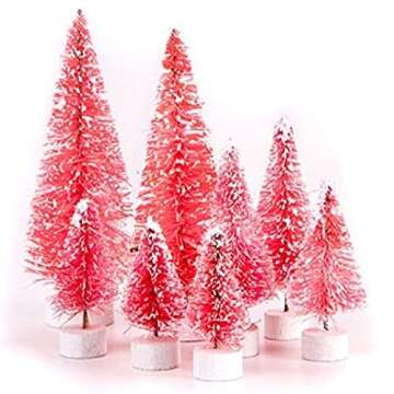 Darice Miniature Bottle Brush Sisal Trees Variety Pack - Pink with Snow 8pc Set