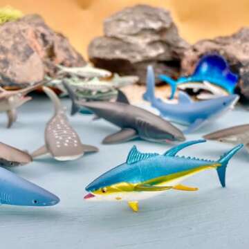 Safari Ltd. Pelagic Fish TOOB - Figurines of Sailfish, Swordfish, Yellowfin Tuna, Sardines, Silky, Whitetip, Great White, Blue, Mako & Whale Shark - Educational Toy Set for Boys, Girls & Kids Ages 3+