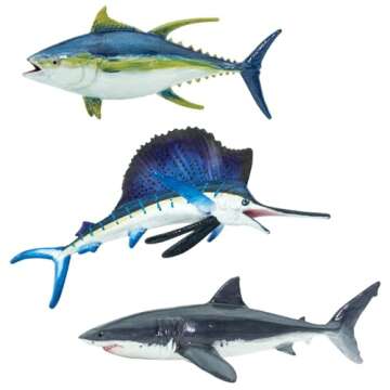Safari Ltd. Pelagic Fish TOOB - Figurines of Sailfish, Swordfish, Yellowfin Tuna, Sardines, Silky, Whitetip, Great White, Blue, Mako & Whale Shark - Educational Toy Set for Boys, Girls & Kids Ages 3+