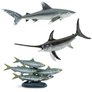 Safari Ltd. Pelagic Fish TOOB - Figurines of Sailfish, Swordfish, Yellowfin Tuna, Sardines, Silky, Whitetip, Great White, Blue, Mako & Whale Shark - Educational Toy Set for Boys, Girls & Kids Ages 3+