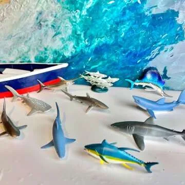 Safari Ltd. Pelagic Fish TOOB - Figurines of Sailfish, Swordfish, Yellowfin Tuna, Sardines, Silky, Whitetip, Great White, Blue, Mako & Whale Shark - Educational Toy Set for Boys, Girls & Kids Ages 3+