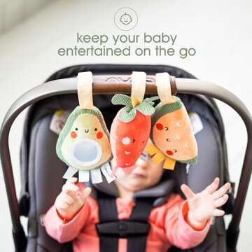 Pearhead Fruit Stroller Toys, Plush Interactive Toy Set for Baby Car Seat with Hanging Mirror, Babyu...
