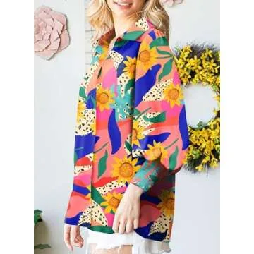 Astylish Boho Tops for Women Puff Sleeve Blouse Summer V-Neck Chiffon Paisley Oversized Button Down Shirt Dressy Orange X-Large