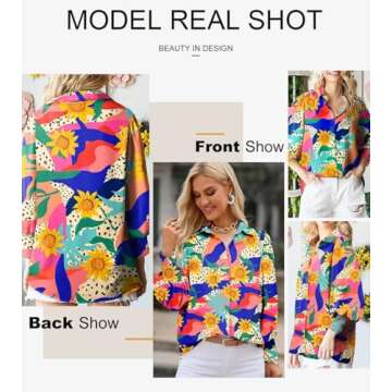 Astylish Boho Tops for Women Puff Sleeve Blouse Summer V-Neck Chiffon Paisley Oversized Button Down Shirt Dressy Orange X-Large