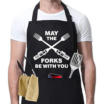 XBPDMWIN Funny Grill Aprons for Men - May The Forks Be With You - Unique Star Wars Cooking Apron for...