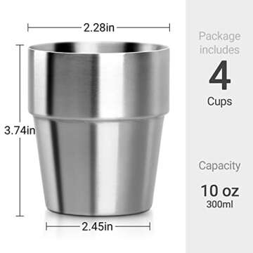 Beasea Stainless Steel Insulated Cup, 10 oz Stackable Stainless Steel Cups Set of 4, Small Metal Cup Double Wall Vacuum Insulated Drinking Cups Glasses for Home Restaurant Office Camping Party