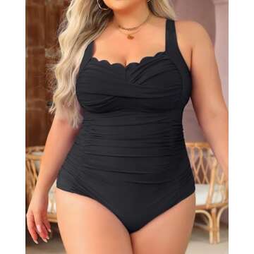 Aqua Eve Women Plus Size Swimsuits One Piece Tummy Control Bathing Suits Retro Scalloped Twist Front...