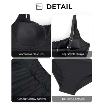 Aqua Eve Women Plus Size Swimsuits One Piece Tummy Control Bathing Suits Retro Scalloped Twist Front Swimwear Black 18W