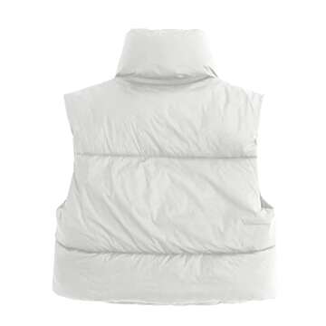Thaisu Women's Winter Short Vest Lightweight Sleeveless Warm Outerwear Retro Puffer Vest Padded Coat (White, Medium)
