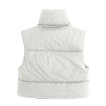 Thaisu Women's Winter Short Vest Lightweight Sleeveless Warm Outerwear Retro Puffer Vest Padded Coat (White, Medium)