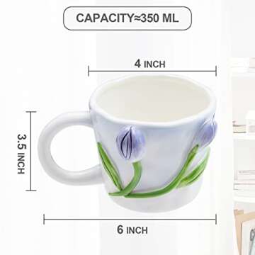 Szoyeay 3D Flower Coffee Mug - Colorful Sunflower Ceramic Cup, 12 oz Cute Handmade Mugs for Gifts