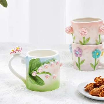 Szoyeay 3D Flower Coffee Mug - Unique Handmade Ceramic Cup