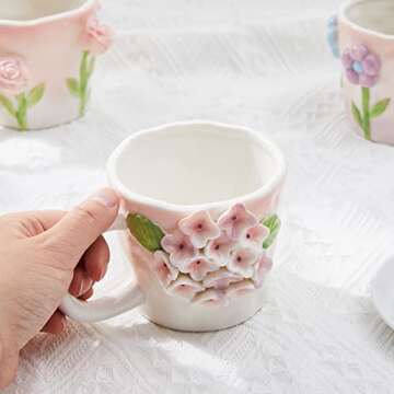 Szoyeay 3D Flower Coffee Mug - Unique Handmade Ceramic Cup