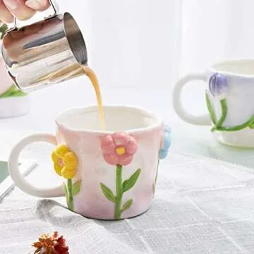 Szoyeay 3D Flower Coffee Mug - Unique Handmade Ceramic Cup