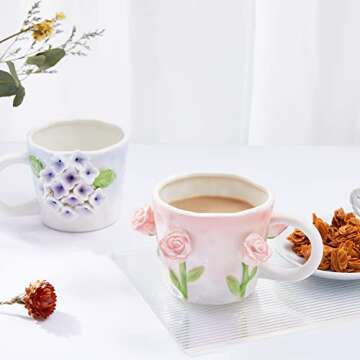 Szoyeay 3D Flower Coffee Mug - Unique Handmade Ceramic Cup