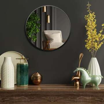 Itrue Black Round Mirror 12 Inch Small Metal Frame Mirrors for Wall with Wall Mount Hook for Home Decor