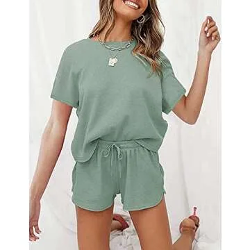 MEROKEETY Women's Waffle Pajama Set for Lounge and Active