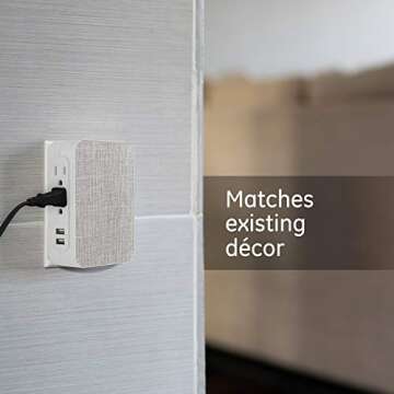 GE Pro 5-Outlet Extender with 2 USB Ports, 2 Pack, Surge Protector, Side Access, Fabric Wall Tap Adapter, 3-Prong, 560 Joules, 2.4 AMP/12 Watt Ultra-Charge, Warranty, UL Listed, White/Gray, 56214