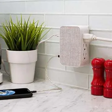 GE Pro 5-Outlet Extender with 2 USB Ports, 2 Pack, Surge Protector, Side Access, Fabric Wall Tap Adapter, 3-Prong, 560 Joules, 2.4 AMP/12 Watt Ultra-Charge, Warranty, UL Listed, White/Gray, 56214