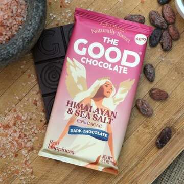 The Good Chocolate - Himalayan Salt Keto Chocolate Bars, Zero Sugar, Lower Net Carb Snack, Lower Calorie, Vegan Chocolate Candy, 6 Bar Value Packs