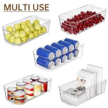 Refrigerator Organizers and Storage, 8-PACK Storage Organizer Bins, Clear Plastic Storage Bins with Handle, Plastic Bins for Fridge Organizing, Plastic Boxes(8 pcs)
