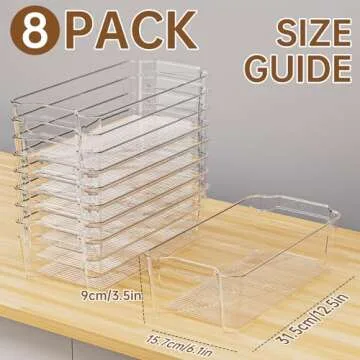 Refrigerator Organizers and Storage, 8-PACK Storage Organizer Bins, Clear Plastic Storage Bins with Handle, Plastic Bins for Fridge Organizing, Plastic Boxes(8 pcs)