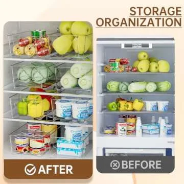 Refrigerator Organizers and Storage, 8-PACK Storage Organizer Bins, Clear Plastic Storage Bins with Handle, Plastic Bins for Fridge Organizing, Plastic Boxes(8 pcs)