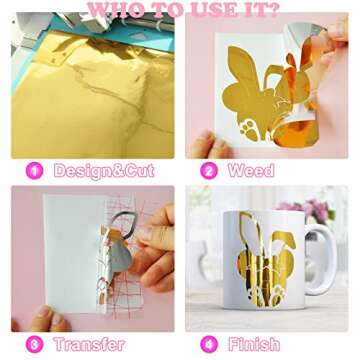 Prime Vinyl Gold Permanent Vinyl, Chrome Gold Vinyl for Cricut - 12" x 10 FT-Metallic Adhesive Vinyl for Silhouette Cameo, Decor Sticker, Cutting Machine, Home Decal