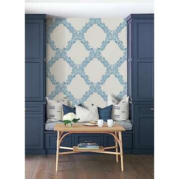 Scalamandre Sky Blue Wreath Peel & Stick Wallpaper