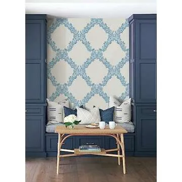 Scalamandre Sky Blue Wreath Peel & Stick Wallpaper