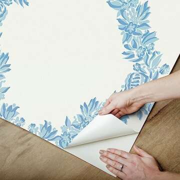 Scalamandre Sky Blue Wreath Peel & Stick Wallpaper