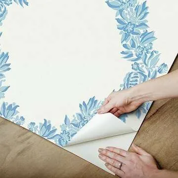 Scalamandre Sky Blue Wreath Peel & Stick Wallpaper