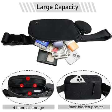 Fanny Pack (2023) Crossbody Bags for Women and Men, Waterproof Cross body Bag with Adjustable Extended Strap, Unisex Everywhere Belt Bag for Travelling, Vacation, Hiking and Running (Black)