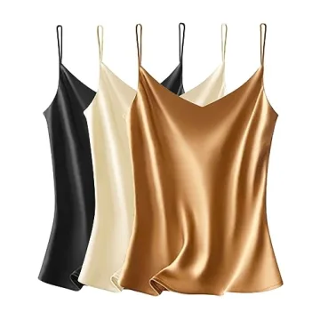 VIDUSSA Sexy Tank Tops Womens Satin Cami Top Pack V Neck Camisole Spaghetti Strap Tank Loose Sleevel...