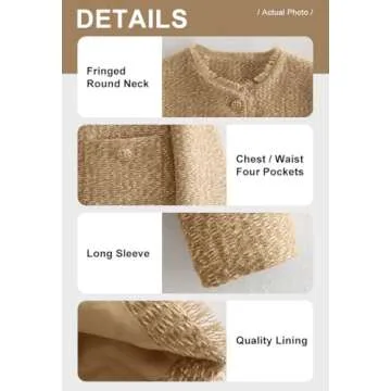 chouyatou Women's Fall Business Casual Tweed Jacket Button Down Fringed Tassel Office Work Blazer Coat (X-Small, Khaki)