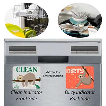 Tree Sloth Clean Dirty Dishwasher Magnet Sign – Strong Kitchen Dish Washer Double Sided Indicator, Funny Reversible Flip Magnet + Bonus Universal Magnetic Plate