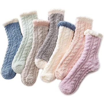 Azue Fuzzy Warm Slipper Socks Women Super Soft Microfiber Cozy Sleeping Socks 6 or 5 Pairs (01) 7 Pa...