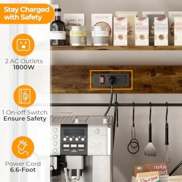 SUPERJARE Large Baker's Rack with Power Outlets and Hooks