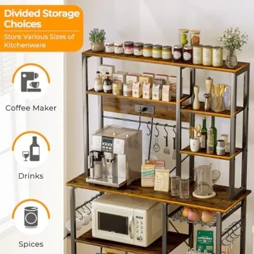 SUPERJARE Large Baker's Rack with Power Outlets and Hooks