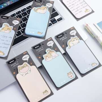 M&G Funny Cat Sticky Notes Set, Cartoon Cute Cat Sticky Notes, 2.4x4.5 in Post its Tabs Self-Stick N...