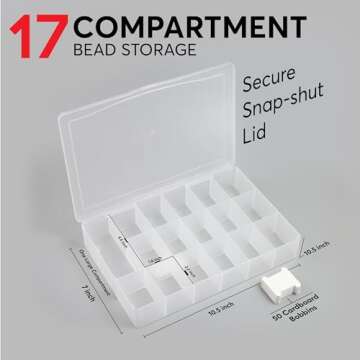BULK PARADISE Embroidery Floss Organizer Box with 50 Cardboard Bobbins - 17 Compartments Clear embroidery thread organizer box, Snap-Tight Clear Sewing Organizer - Jewelry Bead Holder (Made in USA)