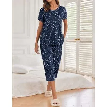 Ekouaer 2 Pack Women’s Pajamas: Soft Sleepwear Tops & Capri Pants