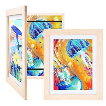 KINLINK 10x12.5 Kids Art Frames Set of 2, Solid Wood Kids Artwork Frames Changeable with Acrylic Fro...