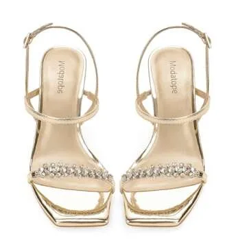 Modatope Gold Sandals for Women Strappy Sandals High Heel Sandals Women Open Toe Heeled Sandals Rhinestone Heels Sandals Size 6.5