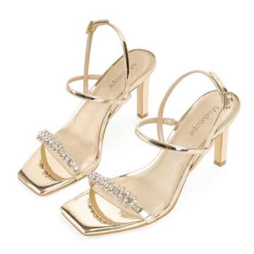 Modatope Gold Sandals for Women Strappy Sandals High Heel Sandals Women Open Toe Heeled Sandals Rhinestone Heels Sandals Size 6.5