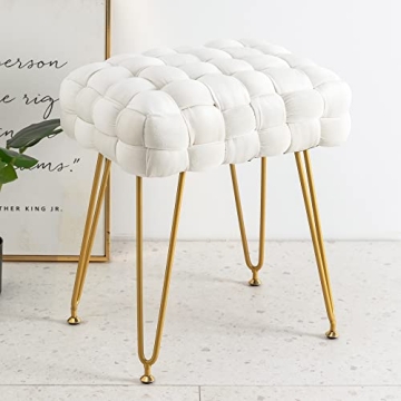 LUE BONA Velvet Vanity Stool - Elegant Foot Stool with Gold Legs
