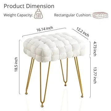 LUE BONA Velvet Vanity Stool - Elegant Foot Stool with Gold Legs