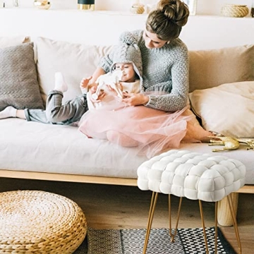 LUE BONA Velvet Vanity Stool - Elegant Foot Stool with Gold Legs