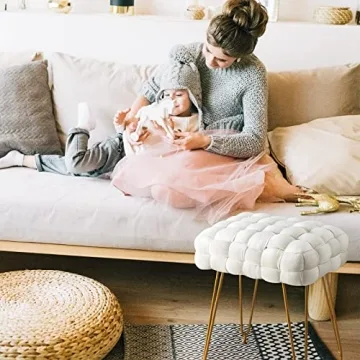 LUE BONA Velvet Vanity Stool - Elegant Foot Stool with Gold Legs