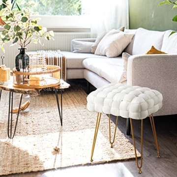 LUE BONA Velvet Vanity Stool - Elegant Foot Stool with Gold Legs